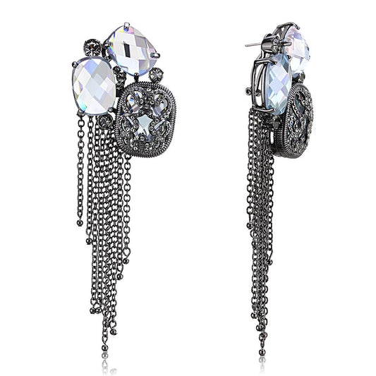 MALO4191 - TIN Cobalt Black Brass Earrings with AAA Grade CZ  in Clear
