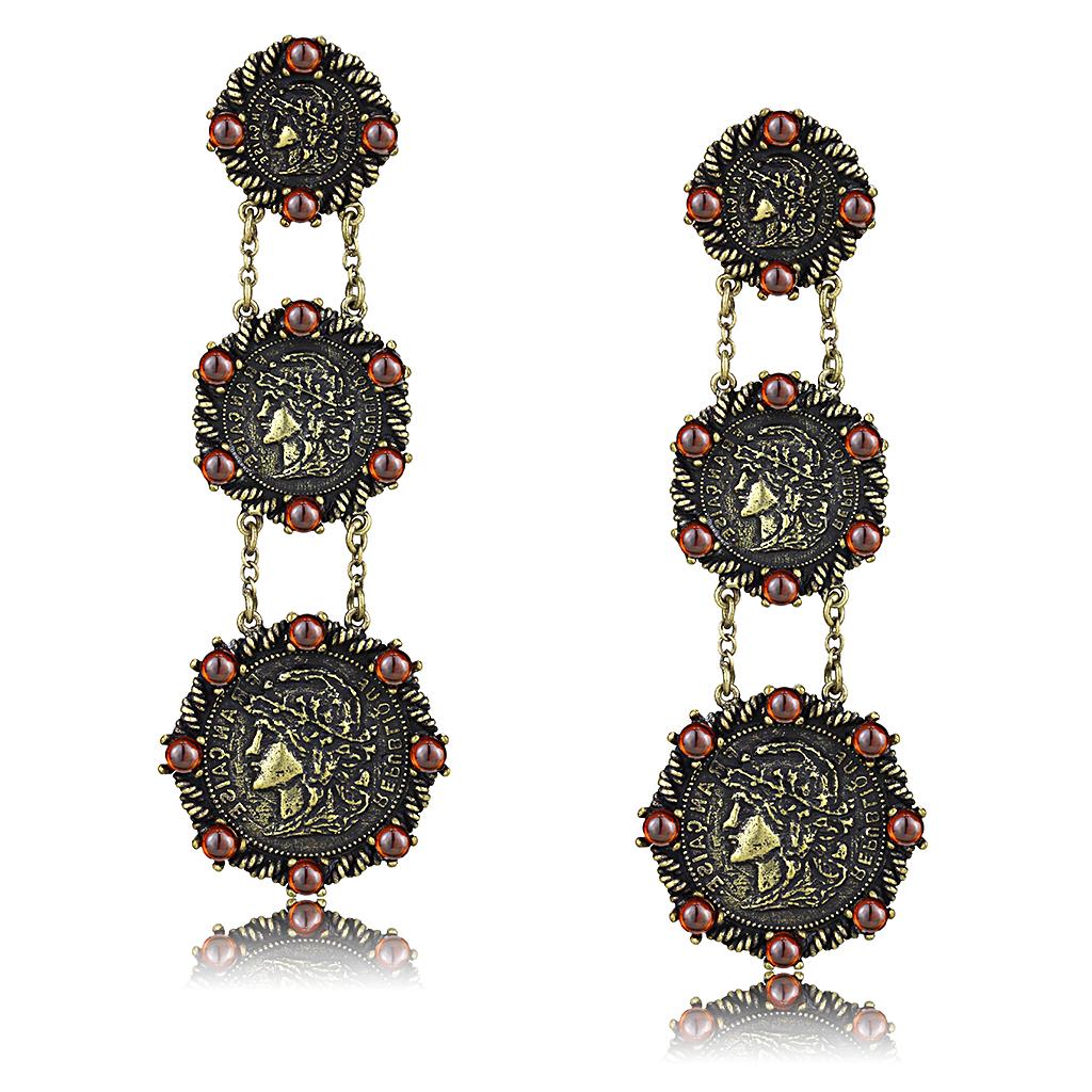MALO4196 - Antique Copper Brass Earrings with AAA Grade CZ  in Garnet