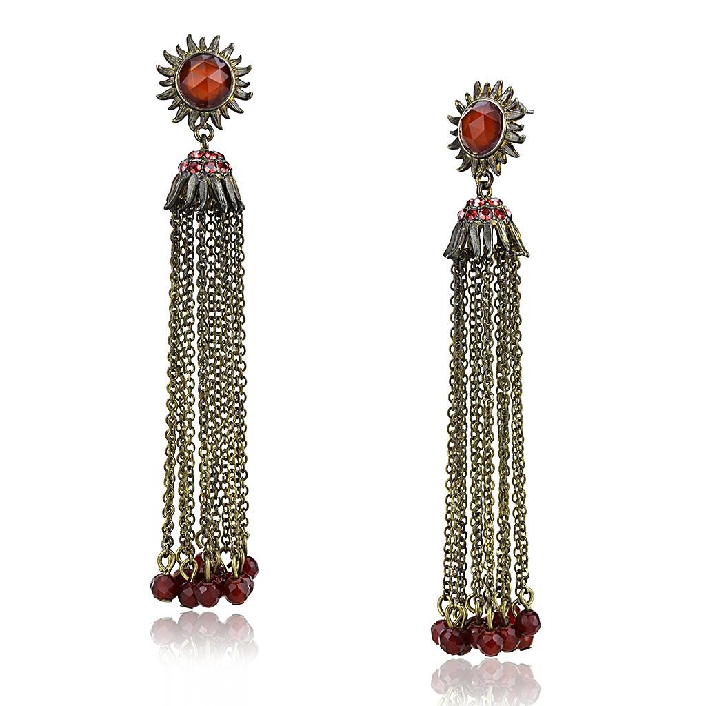 MALO4197 - Antique Copper Brass Earrings with Synthetic Onyx in Garnet