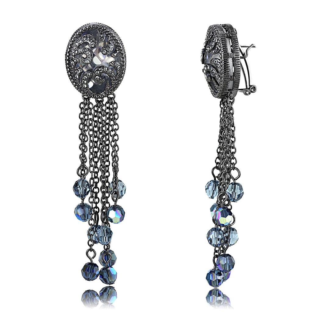MALO4199 - TIN Cobalt Black Brass Earrings with AAA Grade CZ  in Clear