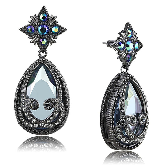 MALO4201 - TIN Cobalt Black Brass Earrings with AAA Grade CZ  in Clear