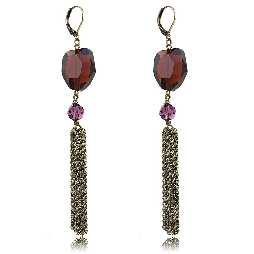 MALO4202 - Antique Copper Brass Earrings with Synthetic Synthetic Glass in Garnet