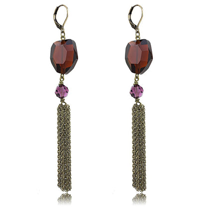 MALO4202 - Antique Copper Brass Earrings with Synthetic Synthetic Glass in Garnet