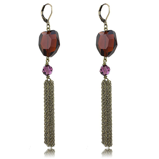MALO4202 - Antique Copper Brass Earrings with Synthetic Synthetic Glass in Garnet