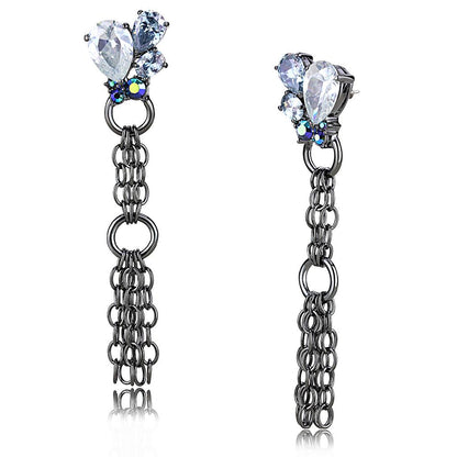 MALO4204 - TIN Cobalt Black Brass Earrings with AAA Grade CZ  in Clear