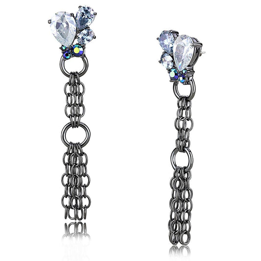MALO4204 - TIN Cobalt Black Brass Earrings with AAA Grade CZ  in Clear