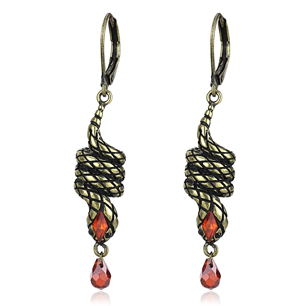 MALO4205 - Antique Copper Brass Earrings with AAA Grade CZ  in Garnet