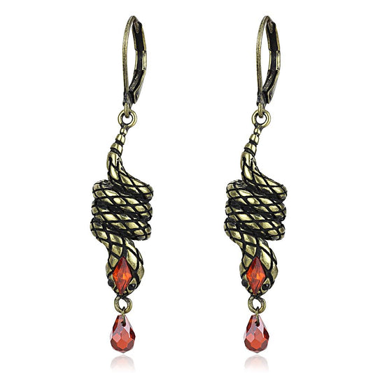 MALO4205 - Antique Copper Brass Earrings with AAA Grade CZ  in Garnet