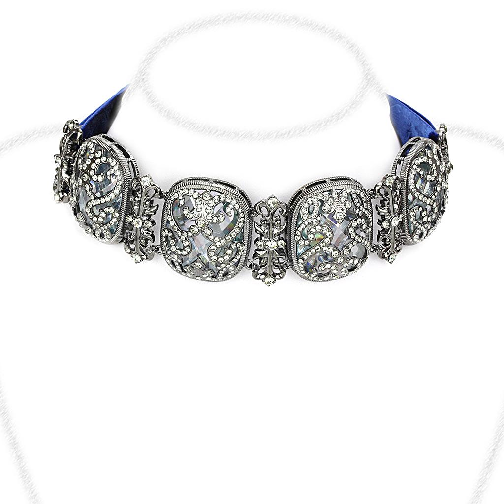 MALO4206 - TIN Cobalt Black Brass Necklace with AAA Grade CZ  in Clear