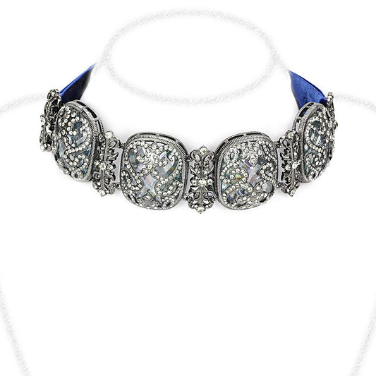 MALO4206 - TIN Cobalt Black Brass Necklace with AAA Grade CZ  in Clear