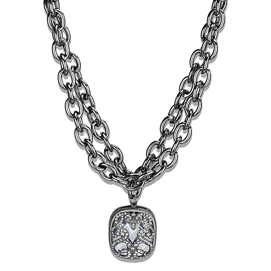 MALO4207 - TIN Cobalt Black Brass Necklace with AAA Grade CZ  in Clear