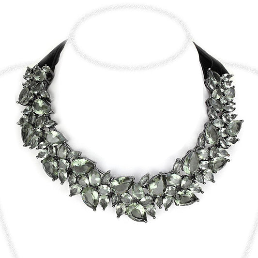 MALO4208 - TIN Cobalt Black Brass Necklace with Synthetic Synthetic Glass in Black Diamond
