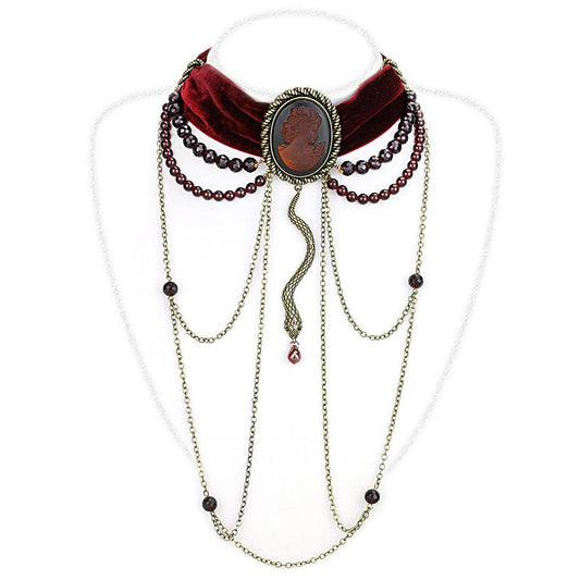 MALO4212 - Antique Copper Brass Necklace with Synthetic Synthetic Stone in Smoked Quartz