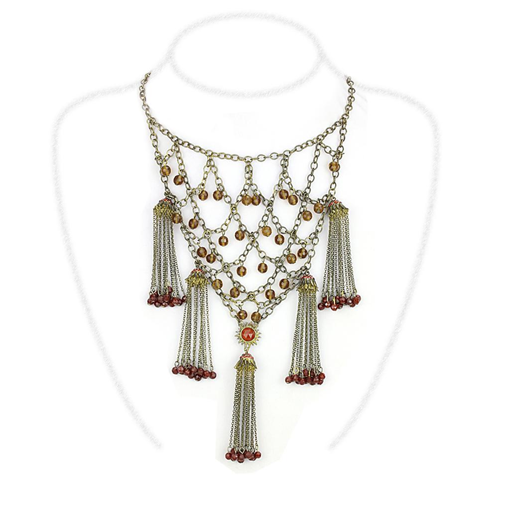 MALO4213 - Antique Copper Brass Necklace with Synthetic Onyx in Red Series