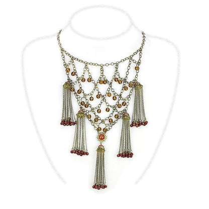 MALO4213 - Antique Copper Brass Necklace with Synthetic Onyx in Red Series