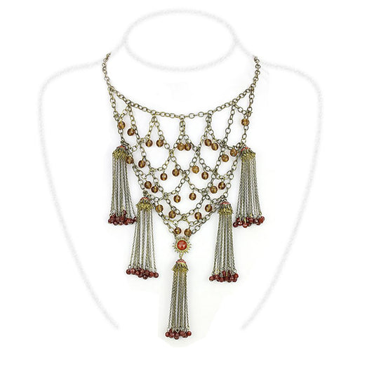 MALO4213 - Antique Copper Brass Necklace with Synthetic Onyx in Red Series