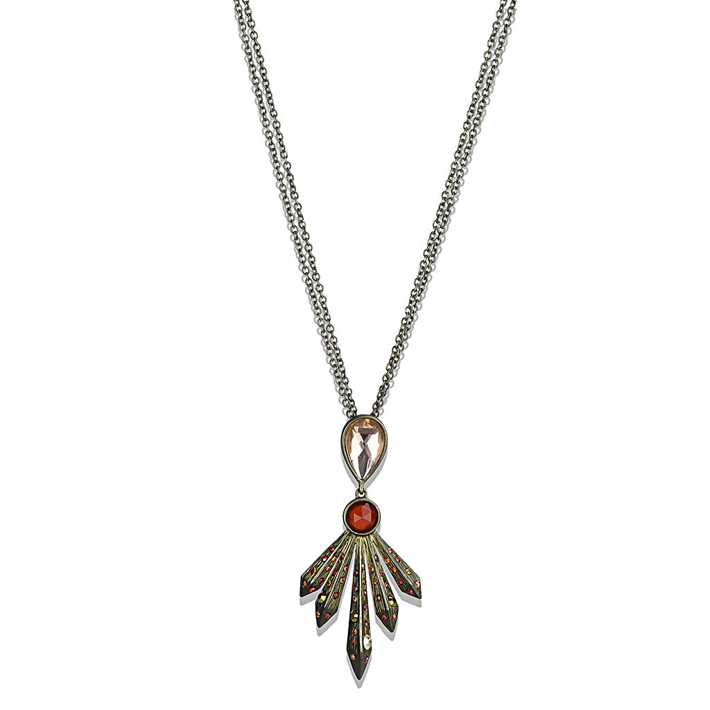 MALO4216 - Antique Copper Brass Necklace with Synthetic Synthetic Glass in Champagne
