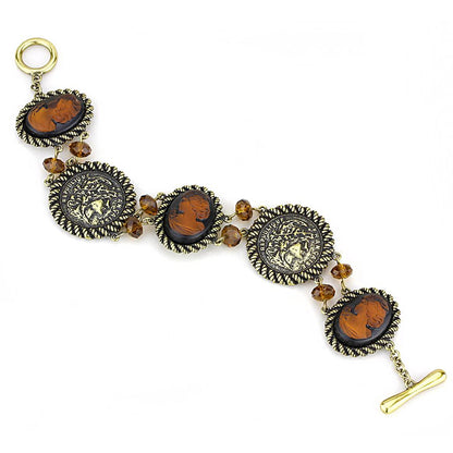 MALO4221 - Antique Copper Brass Bracelet with Synthetic Synthetic Stone in Smoked Quartz