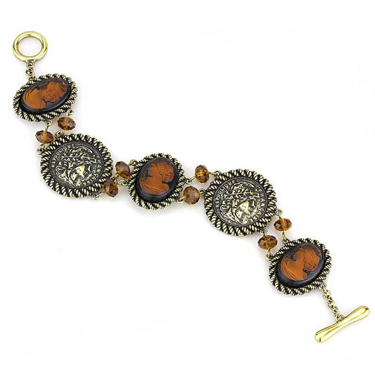 MALO4221 - Antique Copper Brass Bracelet with Synthetic Synthetic Stone in Smoked Quartz