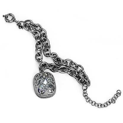 MALO4222 - TIN Cobalt Black Brass Bracelet with AAA Grade CZ  in Clear