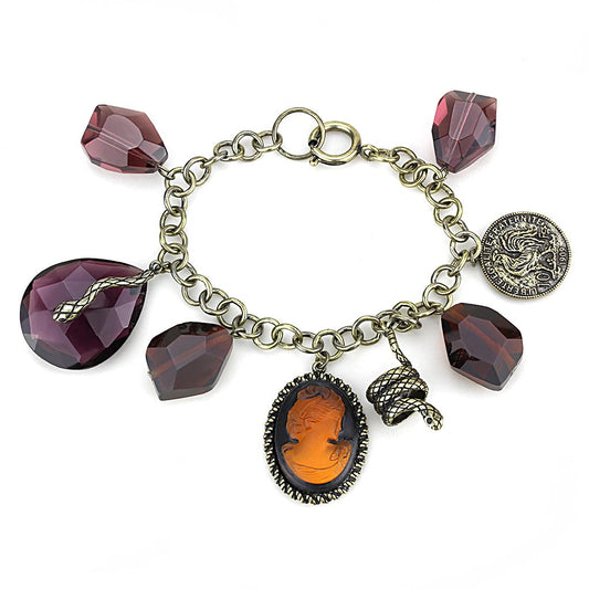 MALO4223 - Antique Copper Brass Bracelet with Synthetic Synthetic Glass in Amethyst