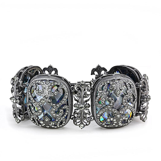 MALO4225 - TIN Cobalt Black Brass Bracelet with AAA Grade CZ  in Clear