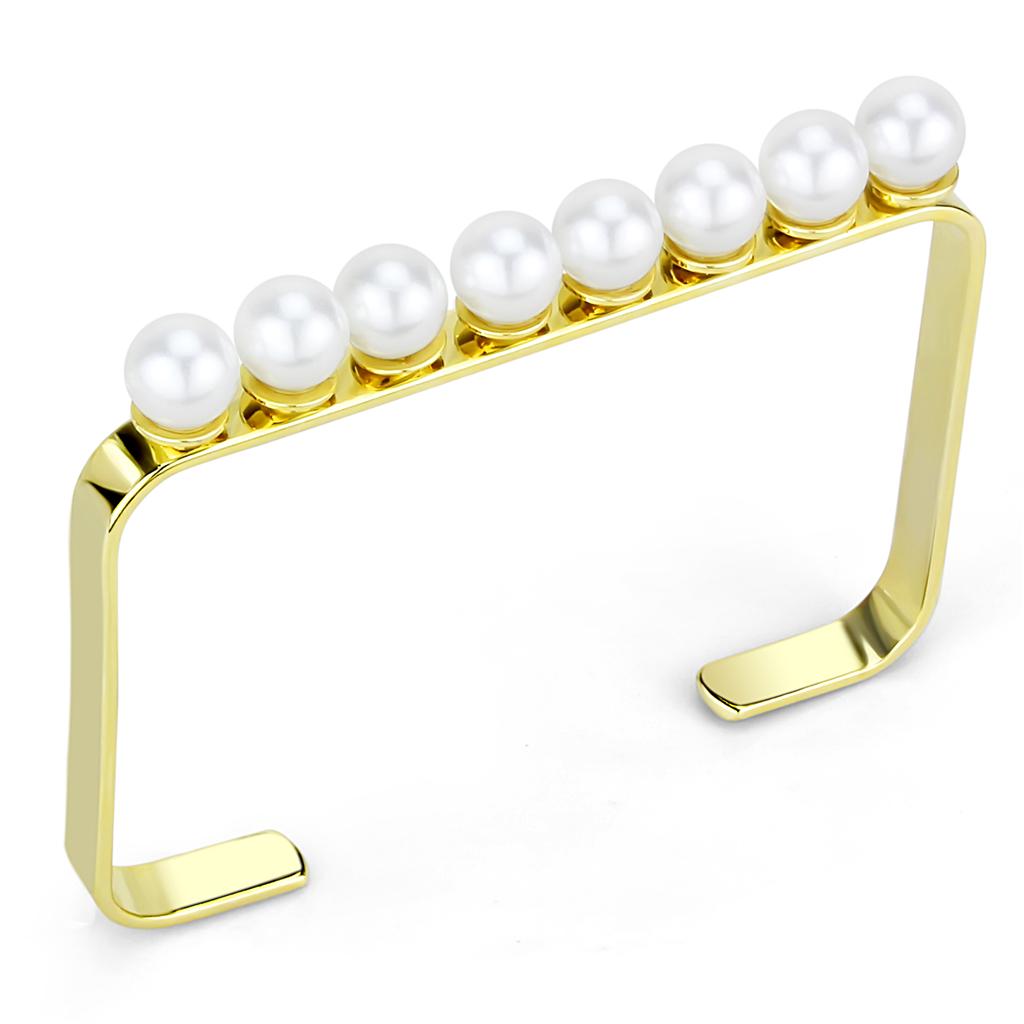 MALO4232 - Gold Brass Bangle with Synthetic Pearl in White