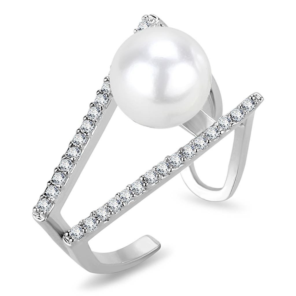 MALO4245 - Rhodium Brass Ring with Synthetic Pearl in White