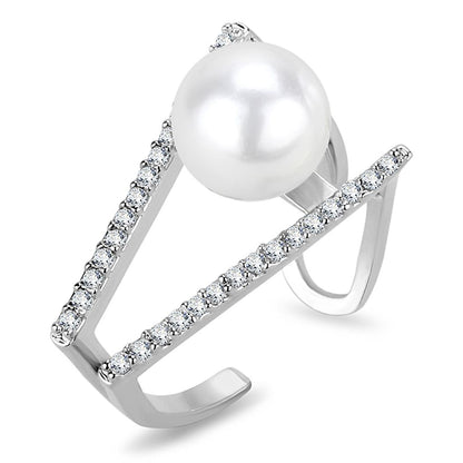MALO4245 - Rhodium Brass Ring with Synthetic Pearl in White