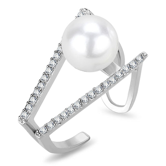 MALO4245 - Rhodium Brass Ring with Synthetic Pearl in White