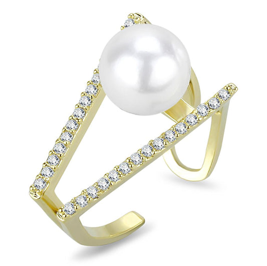 MALO4246 - Flash Gold Brass Ring with Synthetic Pearl in White