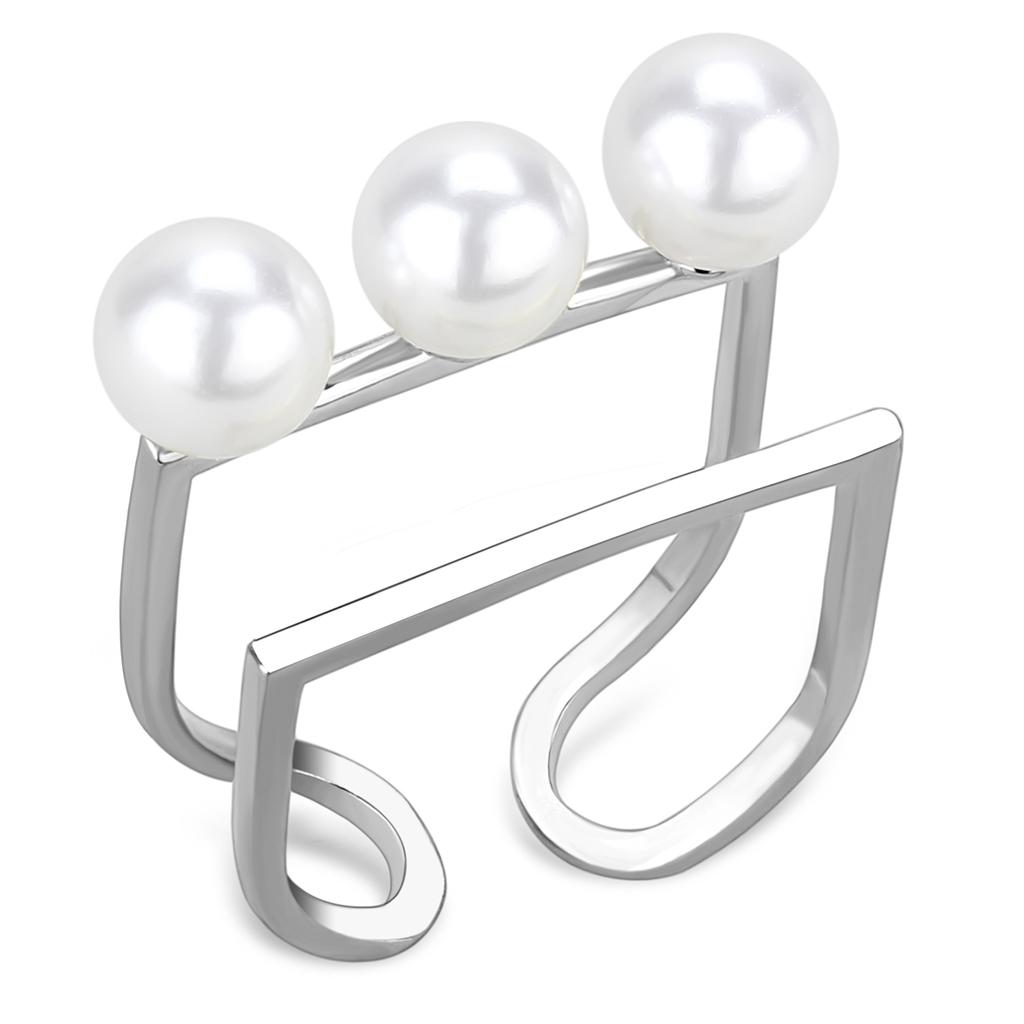 MALO4253 - Rhodium Brass Ring with Synthetic Pearl in White