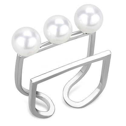 MALO4253 - Rhodium Brass Ring with Synthetic Pearl in White