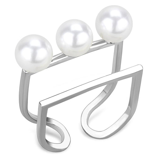MALO4253 - Rhodium Brass Ring with Synthetic Pearl in White