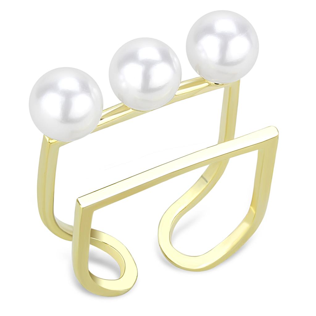 MALO4254 - Flash Gold Brass Ring with Synthetic Pearl in White