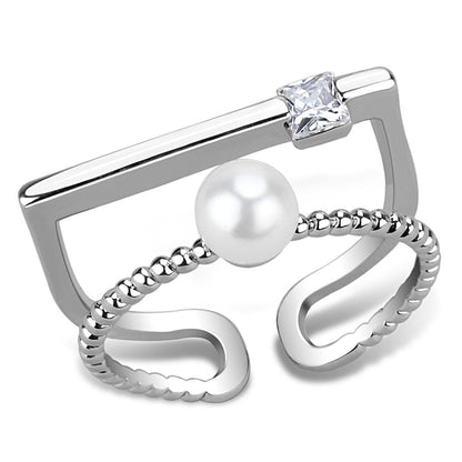 MALO4263 - Rhodium Brass Ring with Synthetic Pearl in White