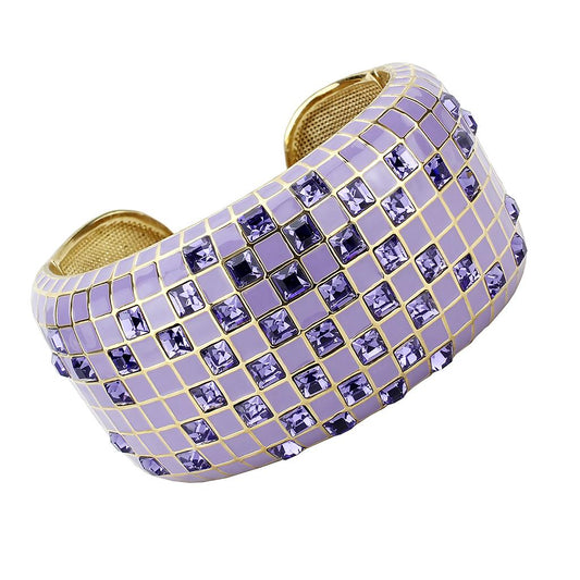 MALO4271 - Gold Brass Bangle with Top Grade Crystal  in Tanzanite