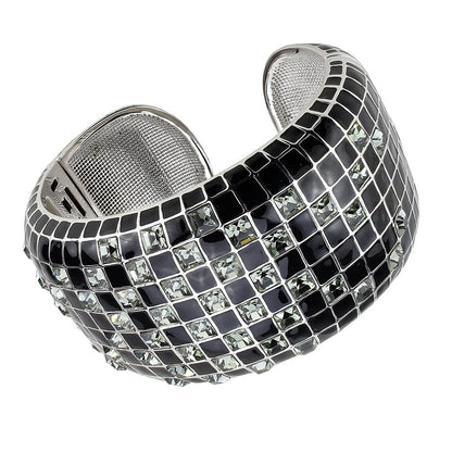 MALO4272 - Rhodium Brass Bangle with Top Grade Crystal  in Black Diamond