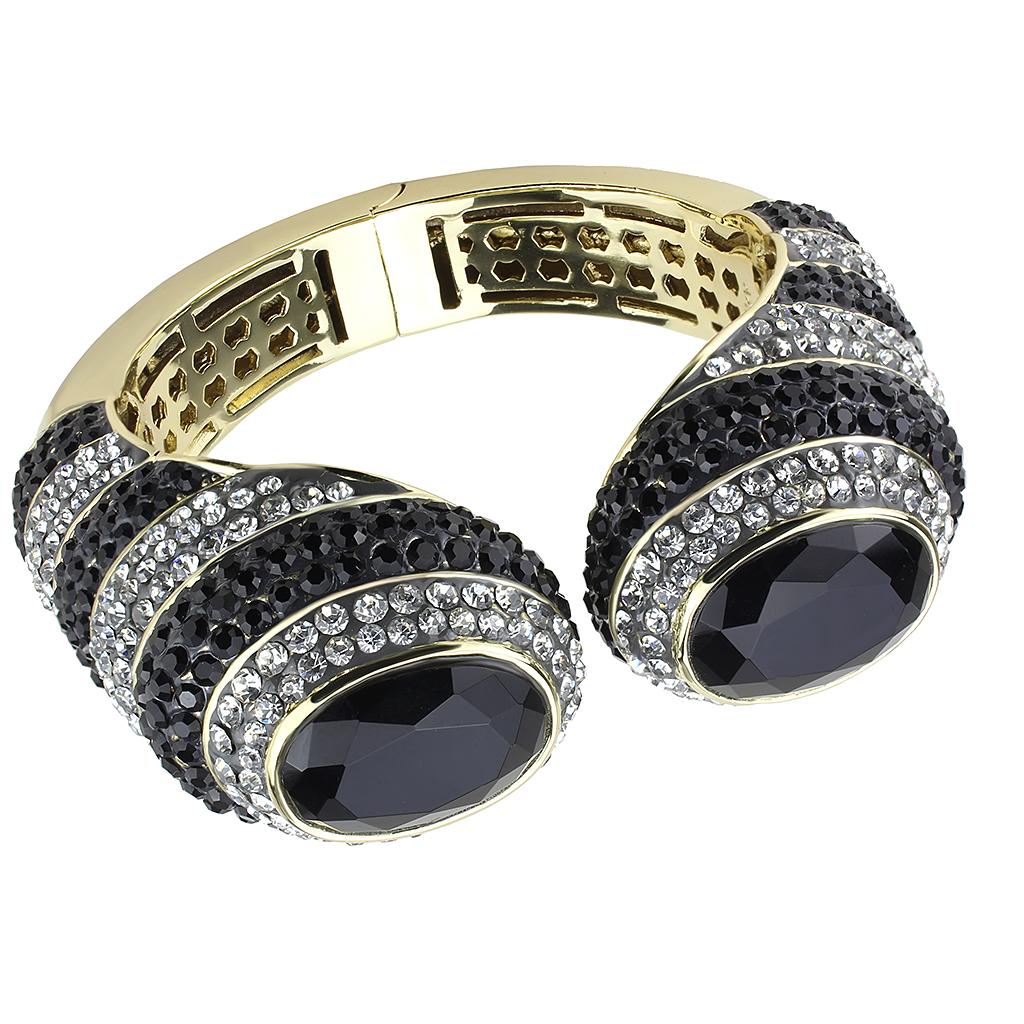 MALO4274 - Gold Brass Bangle with Synthetic  in Jet
