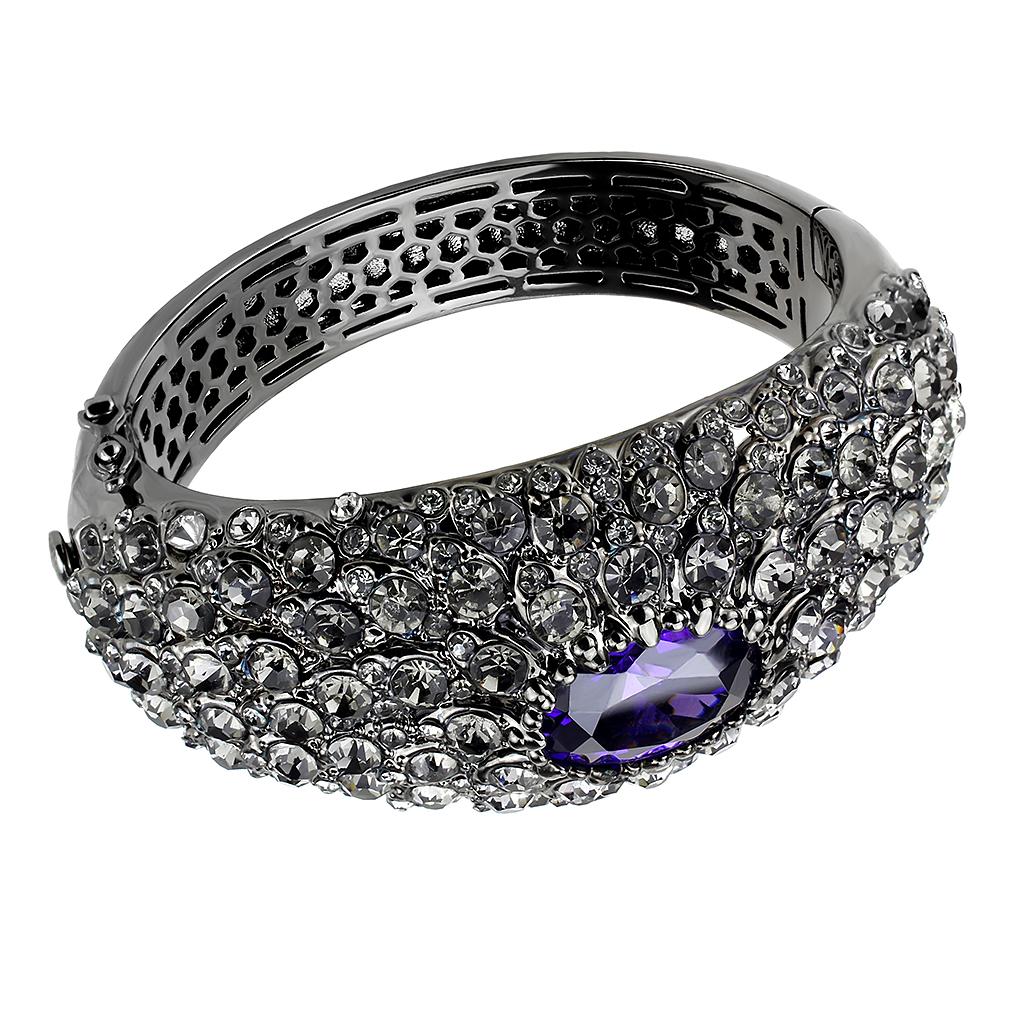 MALO4275 - TIN Cobalt Black Brass Bangle with AAA Grade CZ  in Tanzanite