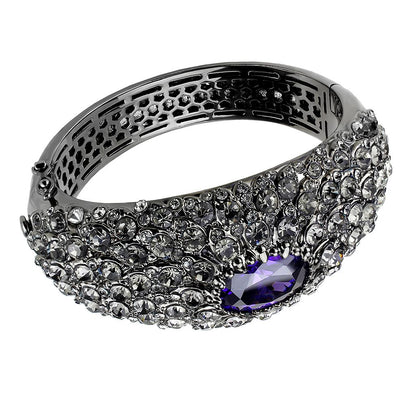 MALO4275 - TIN Cobalt Black Brass Bangle with AAA Grade CZ  in Tanzanite
