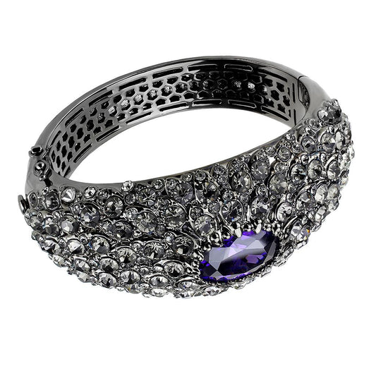 MALO4275 - TIN Cobalt Black Brass Bangle with AAA Grade CZ  in Tanzanite