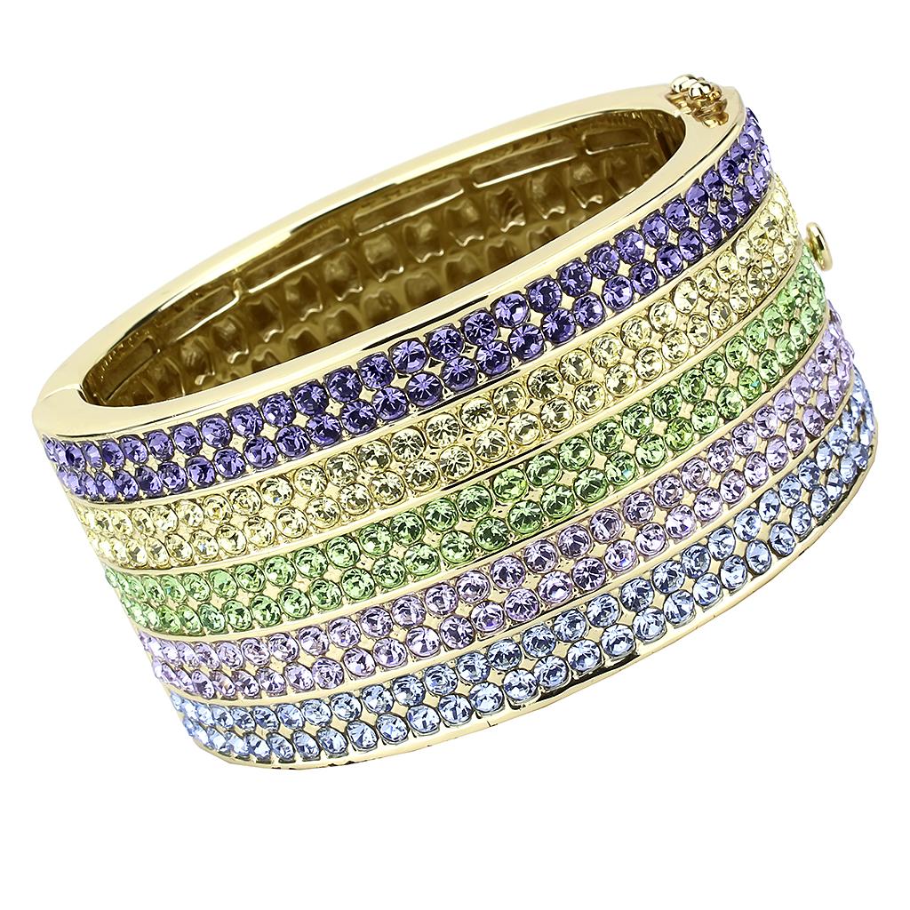 MALO4277 - Gold Brass Bangle with Top Grade Crystal  in Multi Color