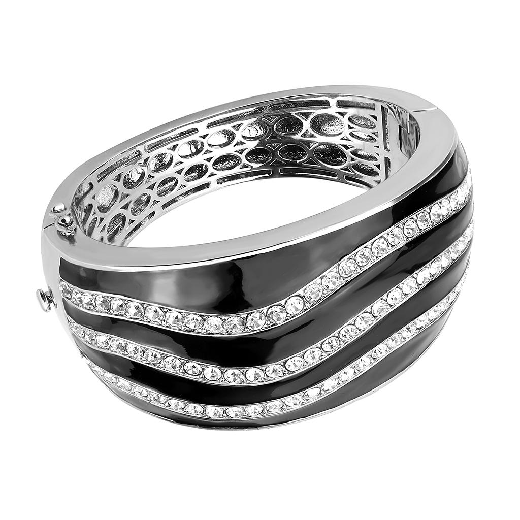 MALO4278 - Rhodium Brass Bangle with Top Grade Crystal  in Clear