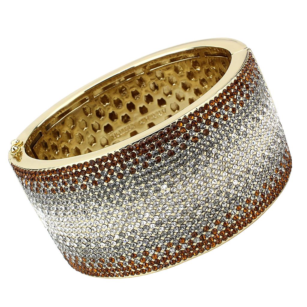 MALO4280 - Gold Brass Bangle with Top Grade Crystal  in Multi Color