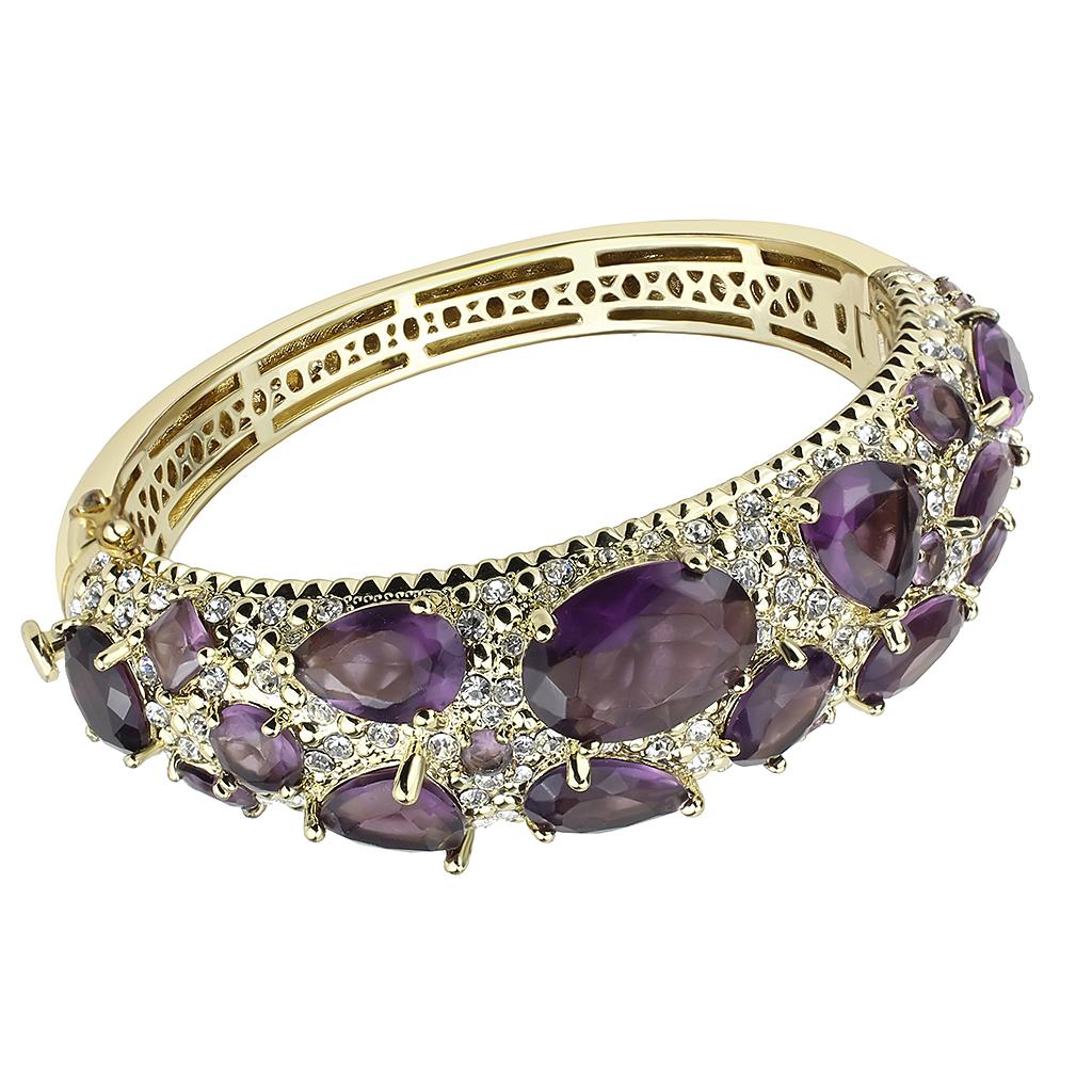 MALO4281 - Gold Brass Bangle with Synthetic  in Amethyst