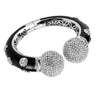 MALO4282 - Rhodium Brass Bangle with Top Grade Crystal  in Clear