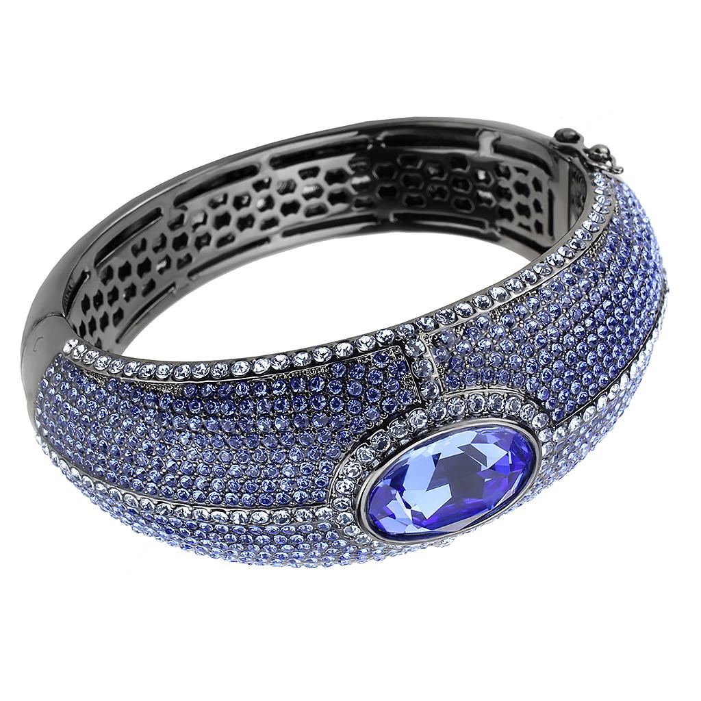 MALO4283 - TIN Cobalt Black Brass Bangle with Top Grade Crystal  in Sapphire