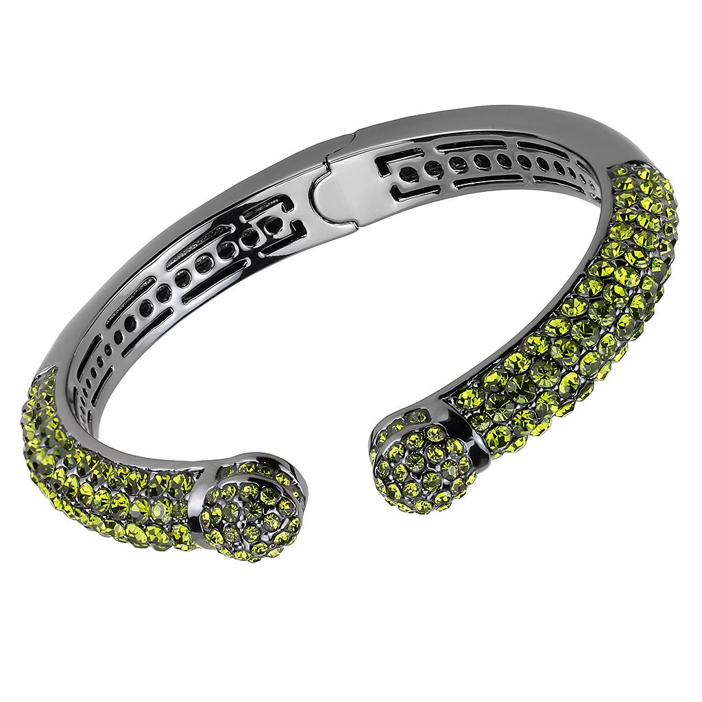 MALO4284 - TIN Cobalt Black Brass Bangle with Top Grade Crystal  in Olivine color