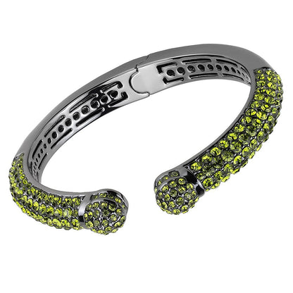 MALO4284 - TIN Cobalt Black Brass Bangle with Top Grade Crystal  in Olivine color